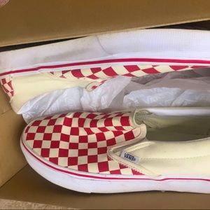 Red Vans Slip On Checkerboard Skate Shoes